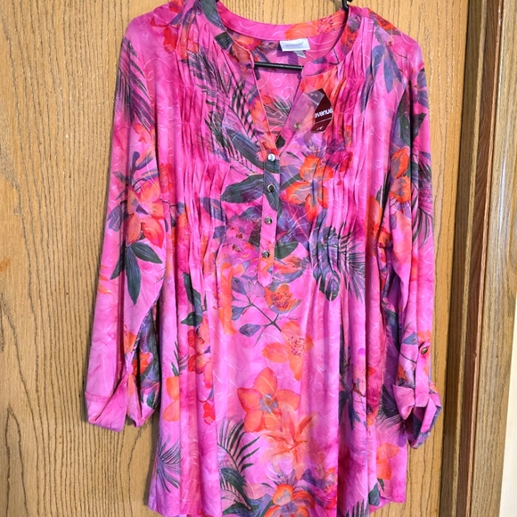 Nwt.Avenue Plus Size Vibrant Pink Floral Tunic - Picture 1 of 3